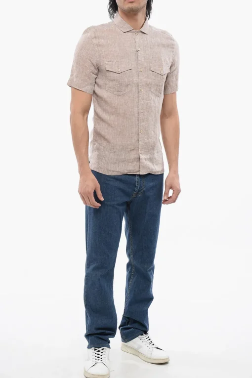 Camicia Sahariana a Maniche Corte in Puro Lino>Corneliani Fashion