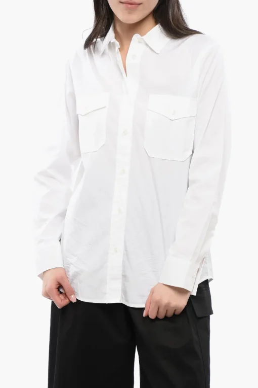 Camicia Sahariana in Cotone con Collo Francese>Woolrich Outlet