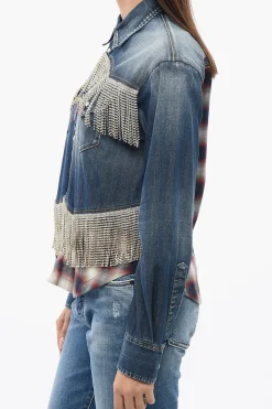 Camicia Sahariana in Denim con Frange in Cristalli></noscript>Dsquared2 Hot