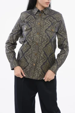 Hot Camicia Sahariana in Misto Lino Motivo Paisley Donna Camicie