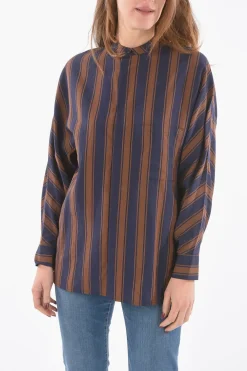 Hot Camicia SCULLY A Righe Unbalanced con Collo Coreana Donna Camicie