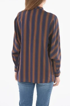 Hot Camicia SCULLY A Righe Unbalanced con Collo Coreana Donna Camicie