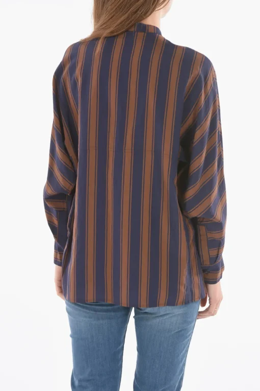 Hot Camicia SCULLY A Righe Unbalanced con Collo Coreana Donna Camicie