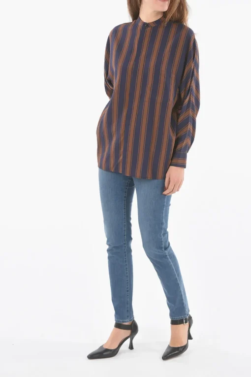 Hot Camicia SCULLY A Righe Unbalanced con Collo Coreana Donna Camicie