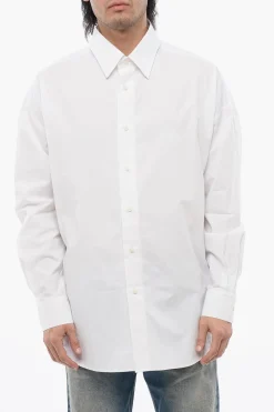 Discount Camicia S-DOUBLY-PLAIN in Popeline di Cotone con Ricamo Tono su Tono Uomo Camicie