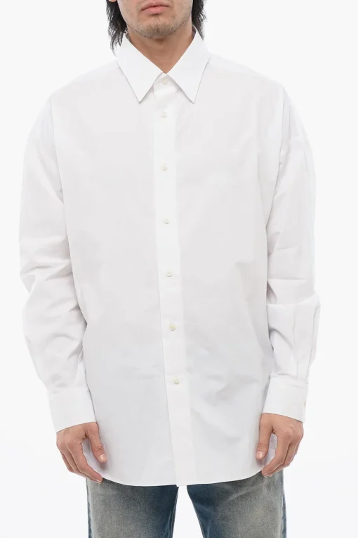 Discount Camicia S-DOUBLY-PLAIN in Popeline di Cotone con Ricamo Tono su Tono Uomo Camicie