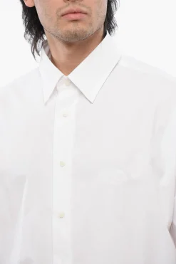Discount Camicia S-DOUBLY-PLAIN in Popeline di Cotone con Ricamo Tono su Tono Uomo Camicie