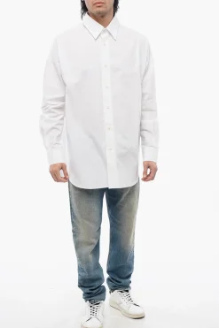 Discount Camicia S-DOUBLY-PLAIN in Popeline di Cotone con Ricamo Tono su Tono Uomo Camicie