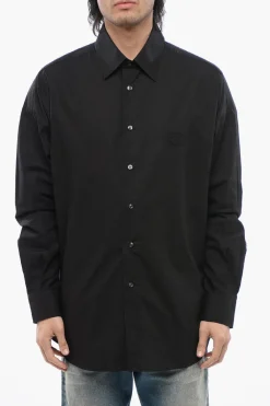 Hot Camicia S-DOUBLY-PLAIN in Popeline di Cotone con Ricamo Tono su Tono Uomo Camicie