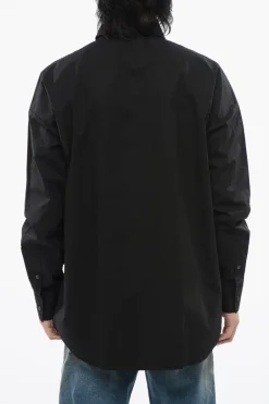 Hot Camicia S-DOUBLY-PLAIN in Popeline di Cotone con Ricamo Tono su Tono Uomo Camicie