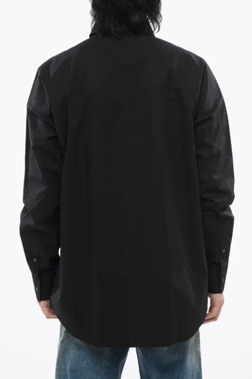 Hot Camicia S-DOUBLY-PLAIN in Popeline di Cotone con Ricamo Tono su Tono Uomo Camicie