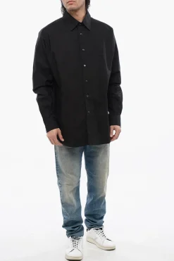 Hot Camicia S-DOUBLY-PLAIN in Popeline di Cotone con Ricamo Tono su Tono Uomo Camicie