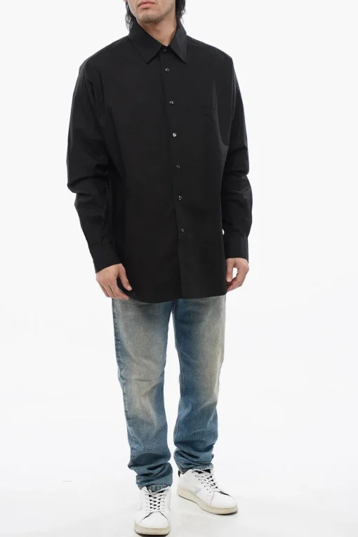 Hot Camicia S-DOUBLY-PLAIN in Popeline di Cotone con Ricamo Tono su Tono Uomo Camicie