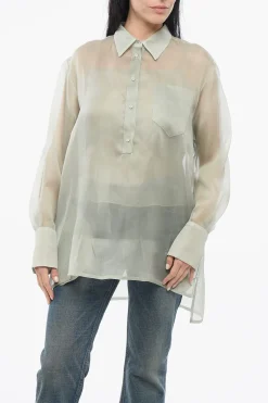 Hot Camicia Sheer in Seta con Canotta Donna Camicie