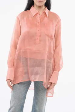 Camicia Sheer in Seta con Canotta>Super Blond Sale