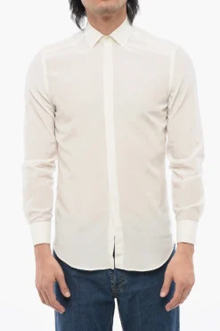 Camicia Slim Fit in Misto Seta con Polsini>Corneliani New
