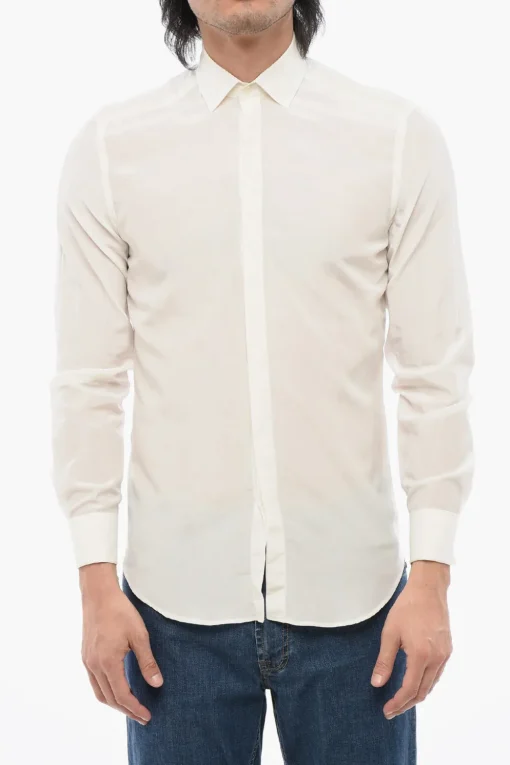 Camicia Slim Fit in Misto Seta con Polsini>Corneliani New