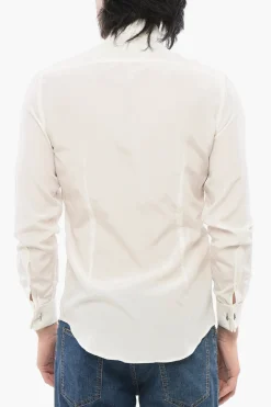 Camicia Slim Fit in Misto Seta con Polsini>Corneliani New