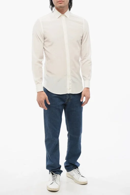 Camicia Slim Fit in Misto Seta con Polsini>Corneliani New
