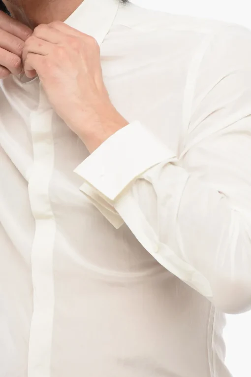 Camicia Slim Fit in Misto Seta con Polsini>Corneliani New