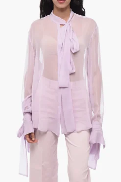 Camicia Tie Neck in Chiffon di Seta con Polsini Annodati>LaQuan Smith Online