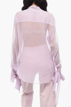 Camicia Tie Neck in Chiffon di Seta con Polsini Annodati>LaQuan Smith Online
