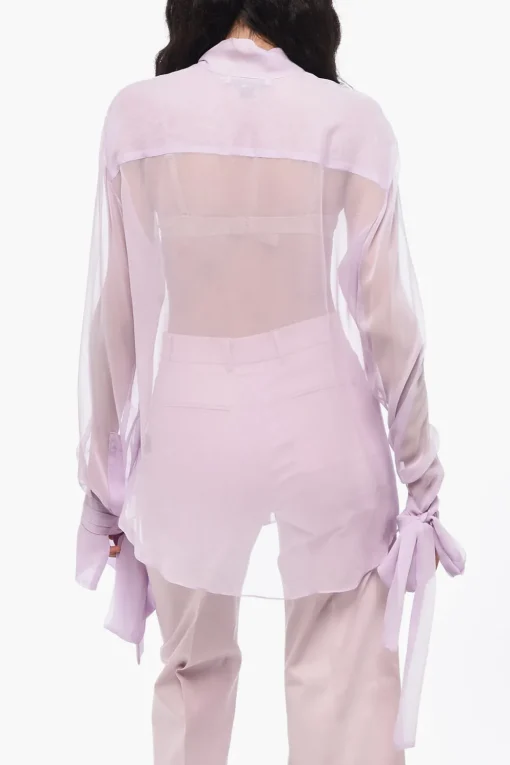 Camicia Tie Neck in Chiffon di Seta con Polsini Annodati>LaQuan Smith Online