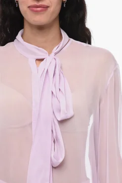 Camicia Tie Neck in Chiffon di Seta con Polsini Annodati></noscript>LaQuan Smith Online