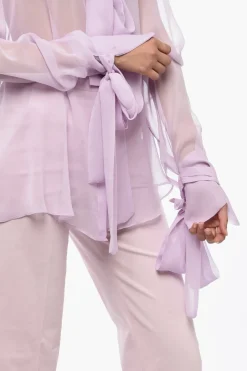 Camicia Tie Neck in Chiffon di Seta con Polsini Annodati></noscript>LaQuan Smith Online