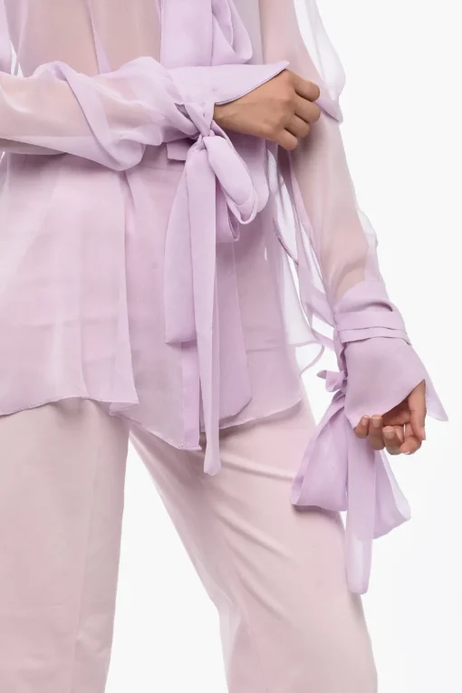 Camicia Tie Neck in Chiffon di Seta con Polsini Annodati>LaQuan Smith Online