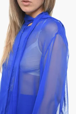 Best Camicia Tie Neck in Chiffon di Seta con Polsini Annodati Donna Camicie