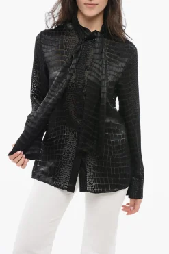 Camicia Tie Neck in Misto Seta See Through>Versace Hot