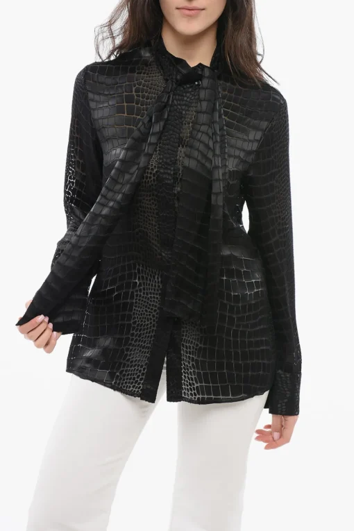 Camicia Tie Neck in Misto Seta See Through>Versace Hot
