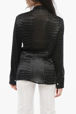 Camicia Tie Neck in Misto Seta See Through>Versace Hot
