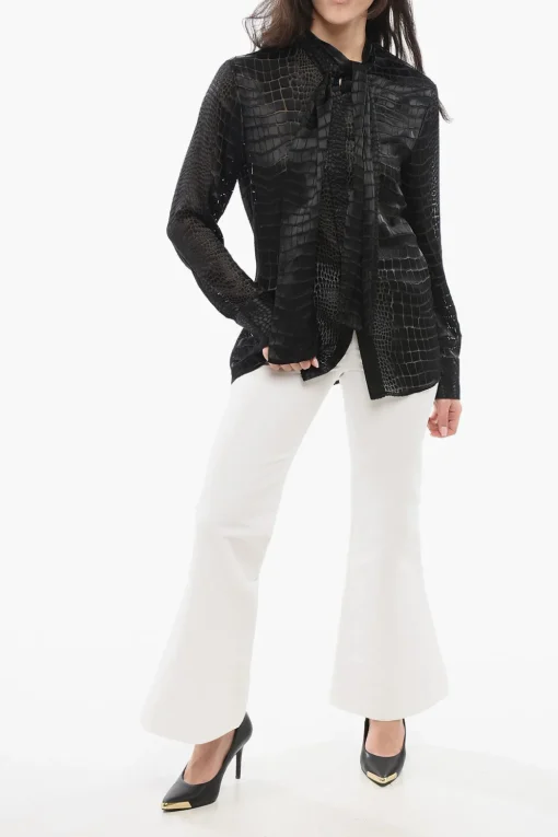 Camicia Tie Neck in Misto Seta See Through>Versace Hot