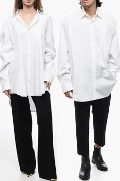 Online Camicia UNISEX Oversize in Popeline di Cotone con Logo Stampato Donna Camicie|Camicie