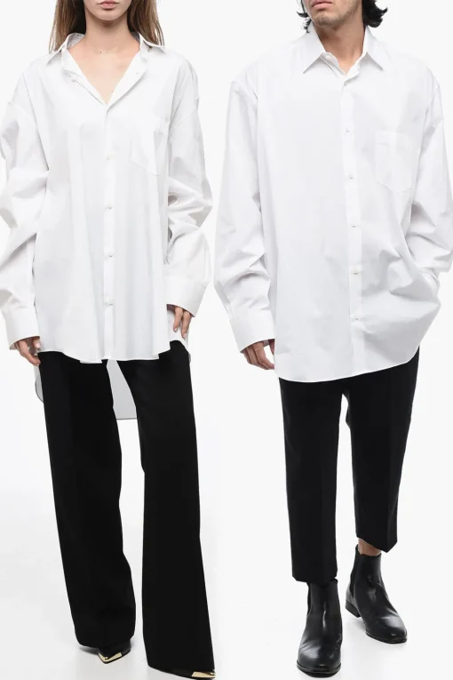 Online Camicia UNISEX Oversize in Popeline di Cotone con Logo Stampato Donna Camicie|Camicie