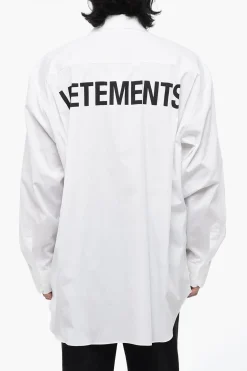 Online Camicia UNISEX Oversize in Popeline di Cotone con Logo Stampato Donna Camicie|Camicie