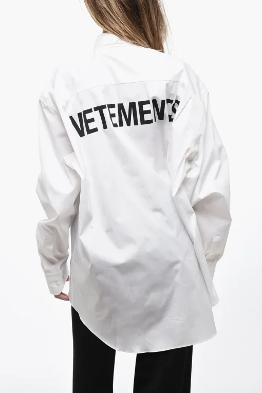 Online Camicia UNISEX Oversize in Popeline di Cotone con Logo Stampato Donna Camicie|Camicie