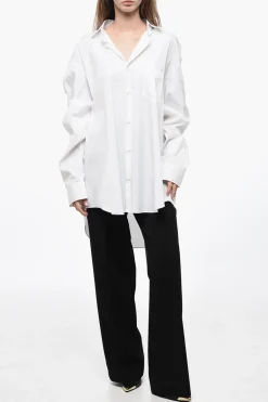Online Camicia UNISEX Oversize in Popeline di Cotone con Logo Stampato Donna Camicie|Camicie