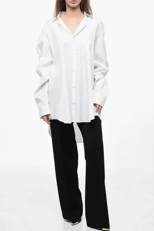 Online Camicia UNISEX Oversize in Popeline di Cotone con Logo Stampato Donna Camicie|Camicie