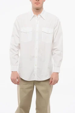 Hot Camicia Utility OUTPUT in Poplin di Cotone Con Collo Italiano Uomo Camicie