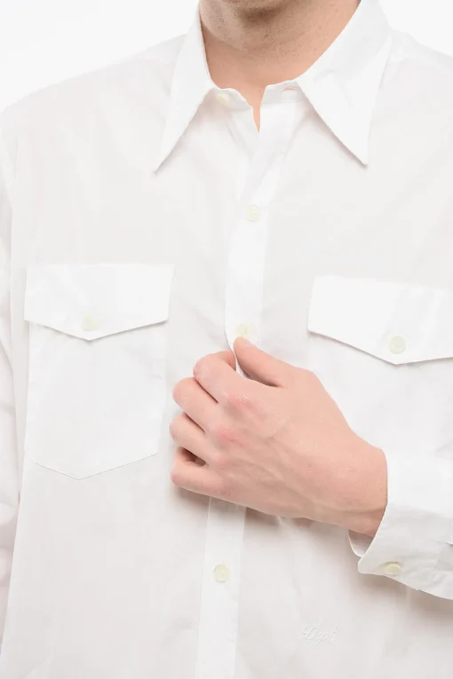 Hot Camicia Utility OUTPUT in Poplin di Cotone Con Collo Italiano Uomo Camicie