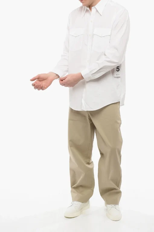 Hot Camicia Utility OUTPUT in Poplin di Cotone Con Collo Italiano Uomo Camicie