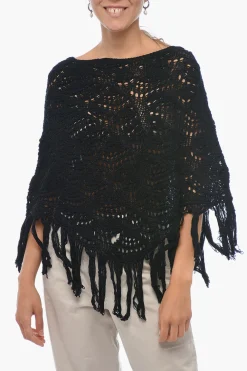 Fashion Cappa Crochet in Cotone con Frange Donna Sciarpe E Foulard