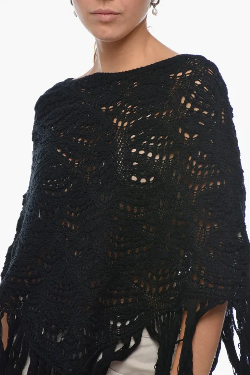 Fashion Cappa Crochet in Cotone con Frange Donna Sciarpe E Foulard