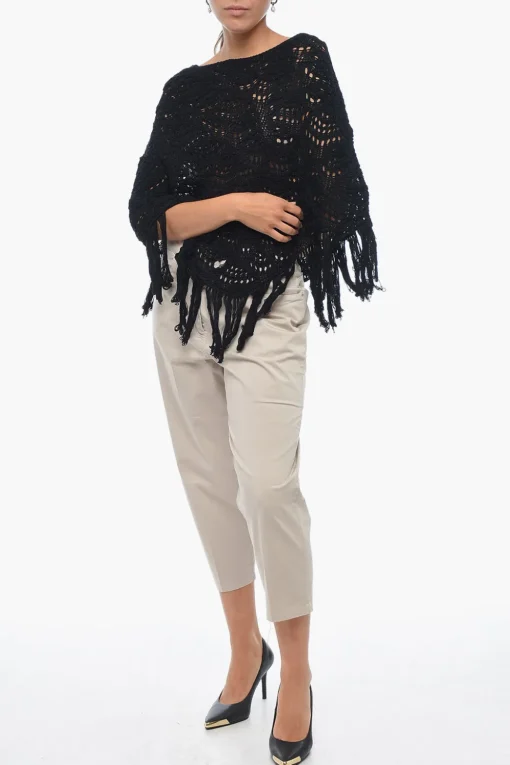 Fashion Cappa Crochet in Cotone con Frange Donna Sciarpe E Foulard