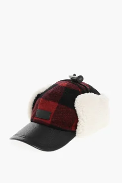 Best Cappello Baseball a Quadri con Dettaglio in Pelle Uomo Cappelli