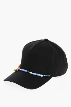 Cappello Baseball in Gabardina di Cotone Impreziosito da Perline>Dsquared2 Hot