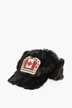 Cappello Baseball in Pelliccia Ecologica con Patch Logo a Contrasto>Dsquared2 Hot